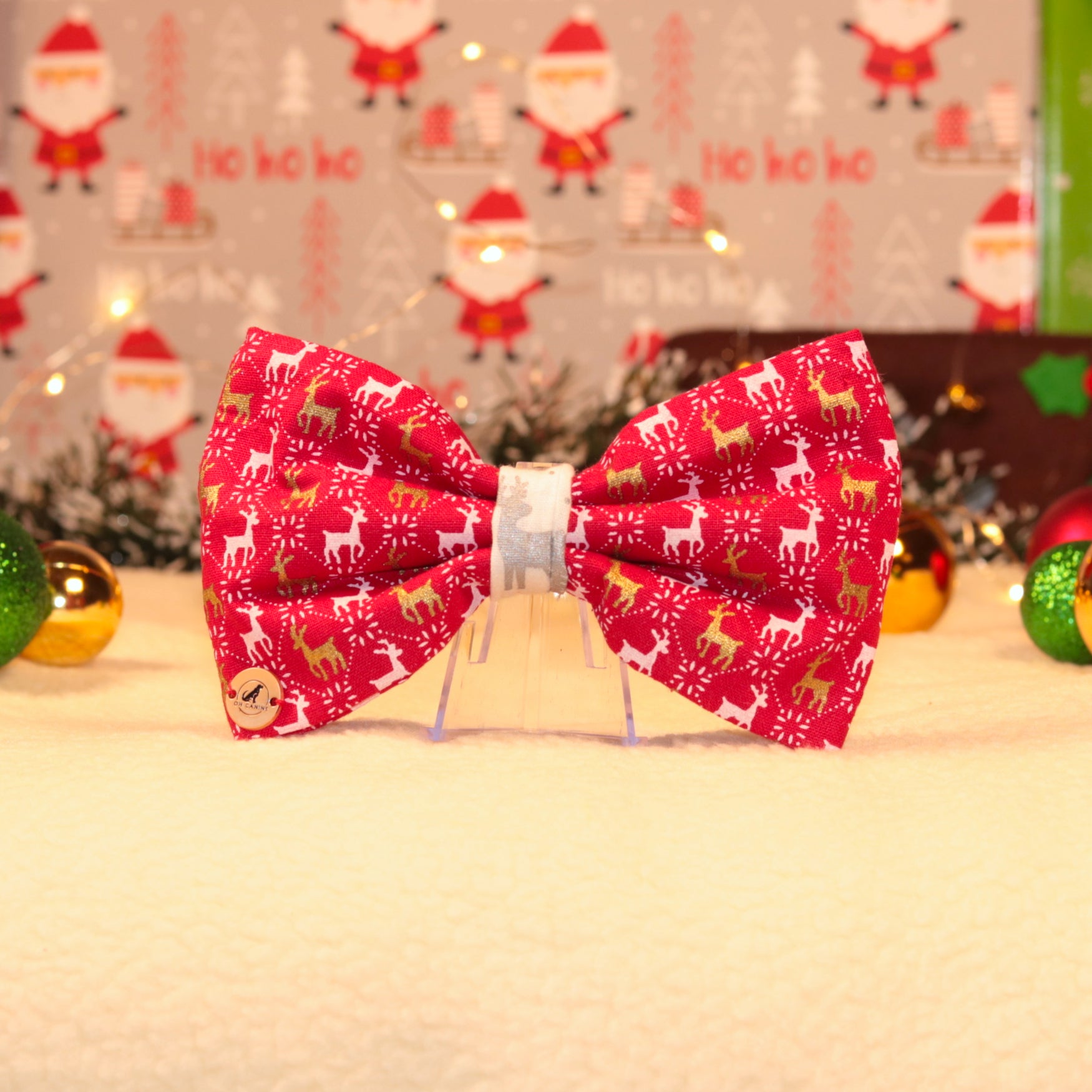 Holiday Red&White Reindeer Bow tie