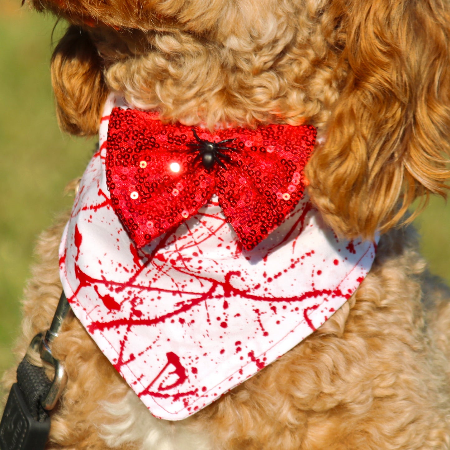 Halloween Blood Splatter with Spooky Bowtie Dog Designer Bandanna