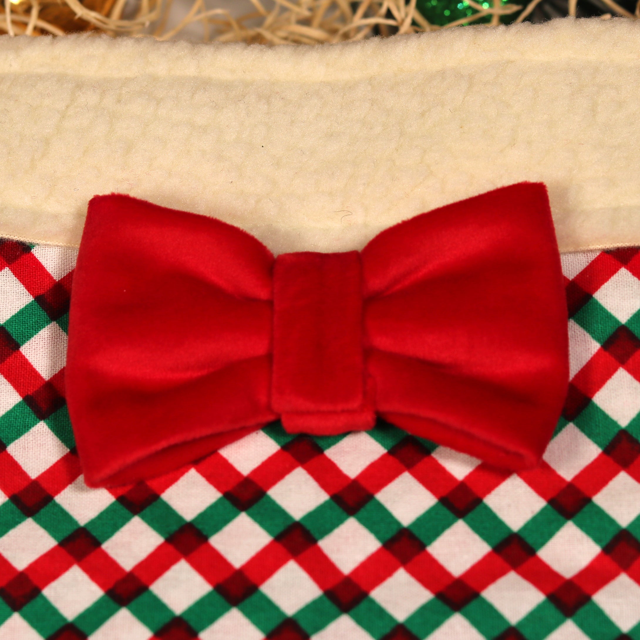 Candy Cane Plaid with Bow Dog Designer Bandanna