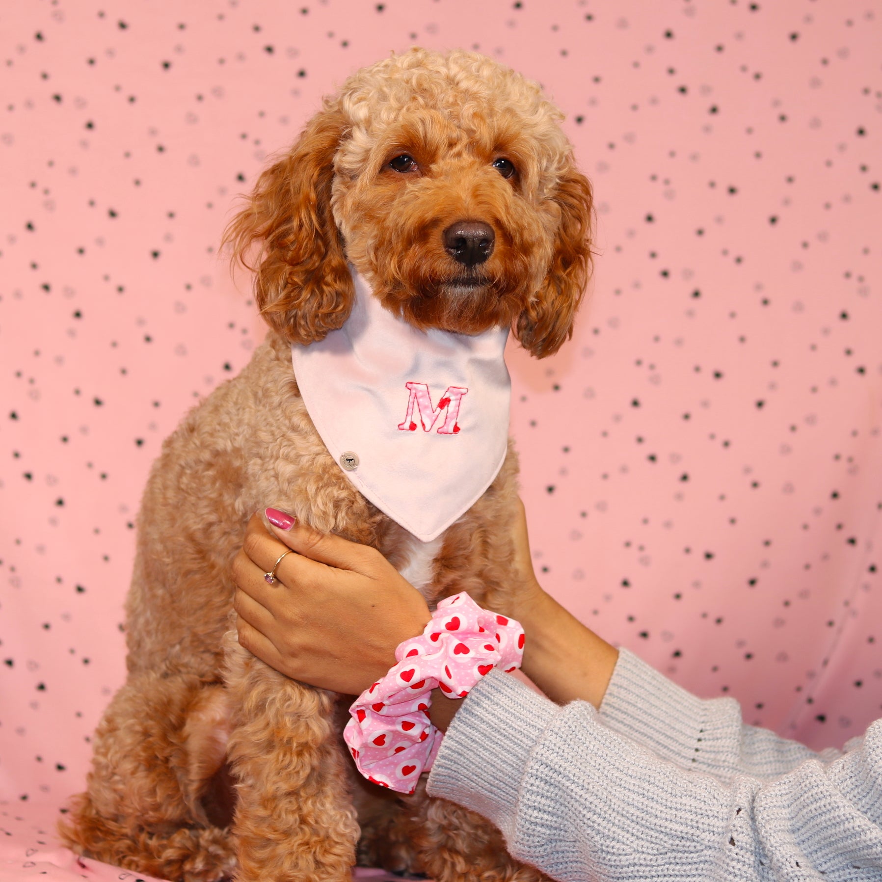 Pink Heart & Initial patch double sided Snap On Bandana | Valentines day Bandana