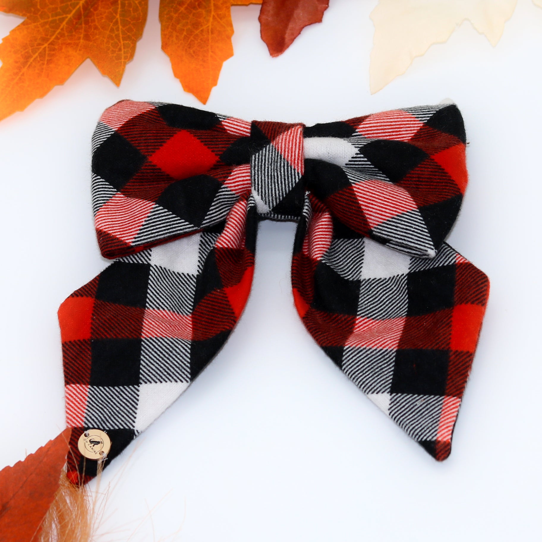 Red And Black Plaid Dog Collar Sailor Bowtie