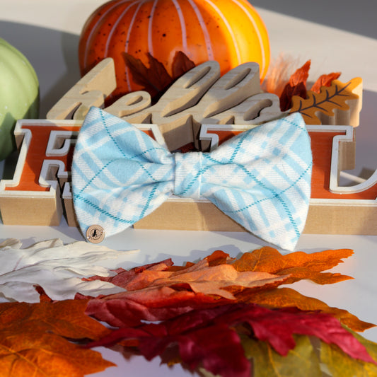 Blue Plaid Dog Collar Bowtie