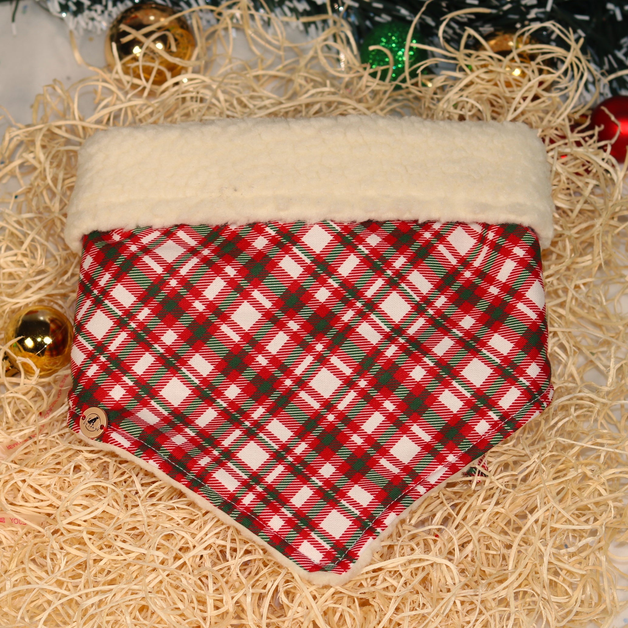 Cozy Christmas Plaid with Sherpa | Designer Dog Bandanna