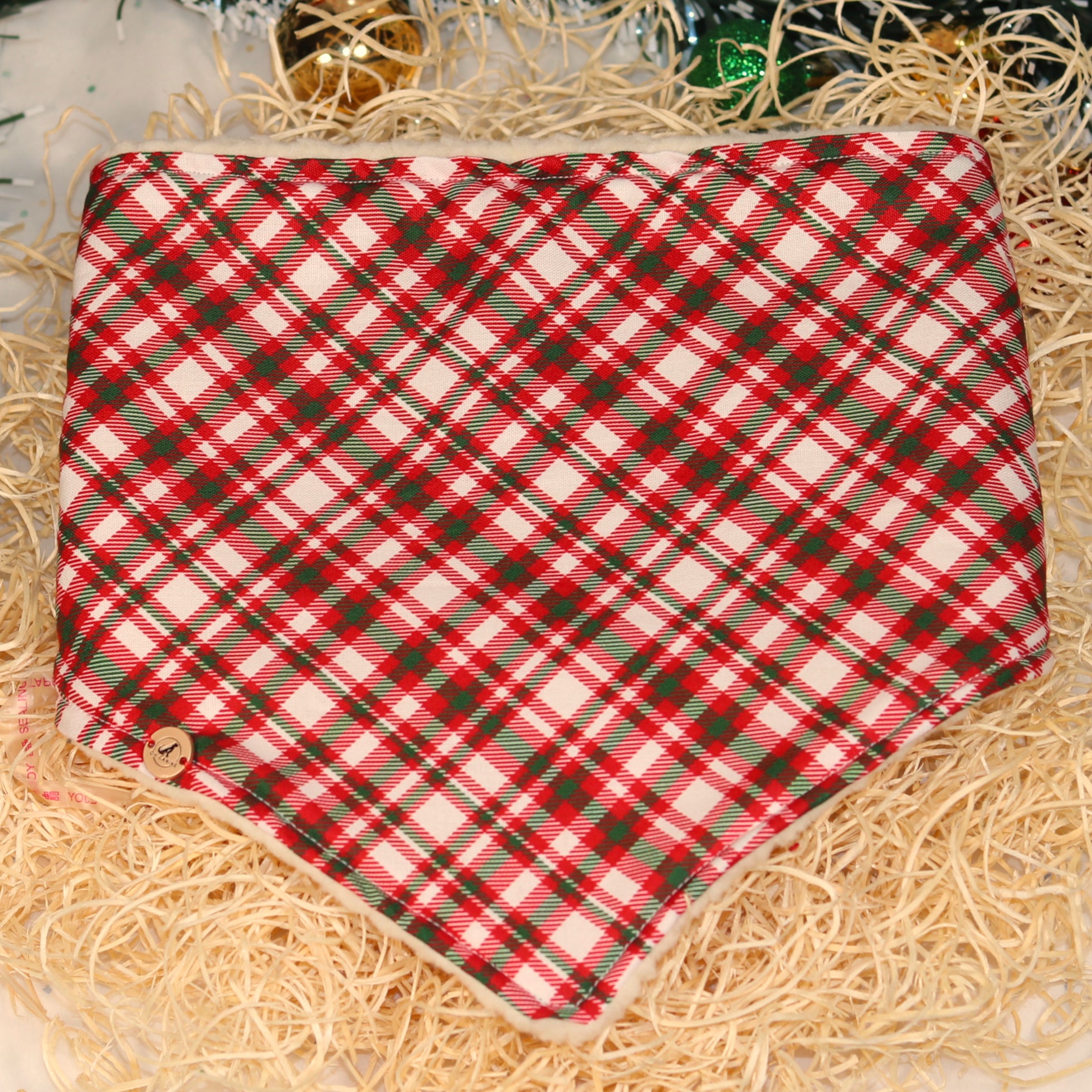 Cozy Christmas Plaid with Sherpa | Designer Dog Bandanna